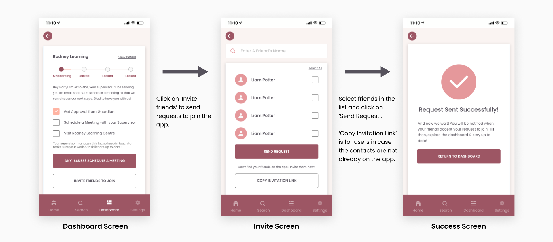 Last Three Screens of the Hi-Fi Storyboard