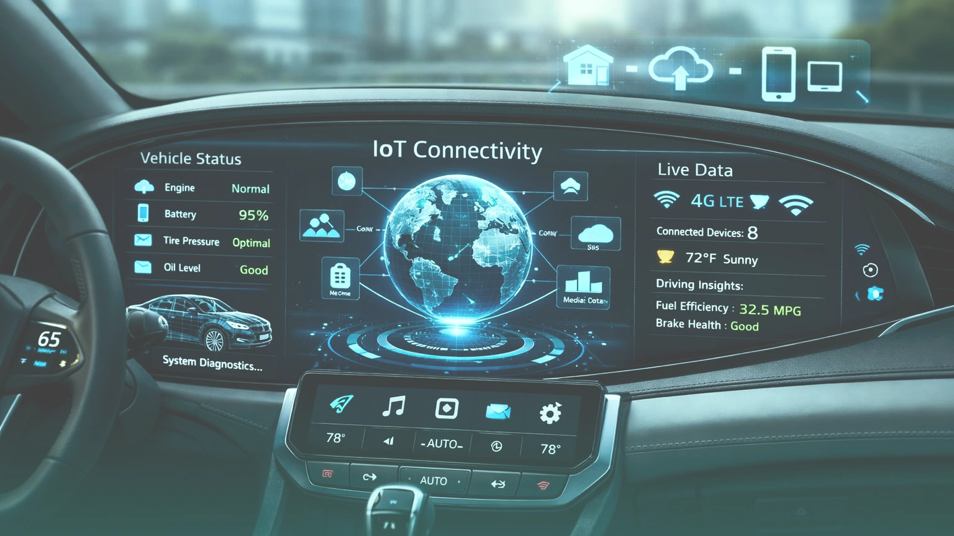 Smart car dashboard showing IoT connectivity Image