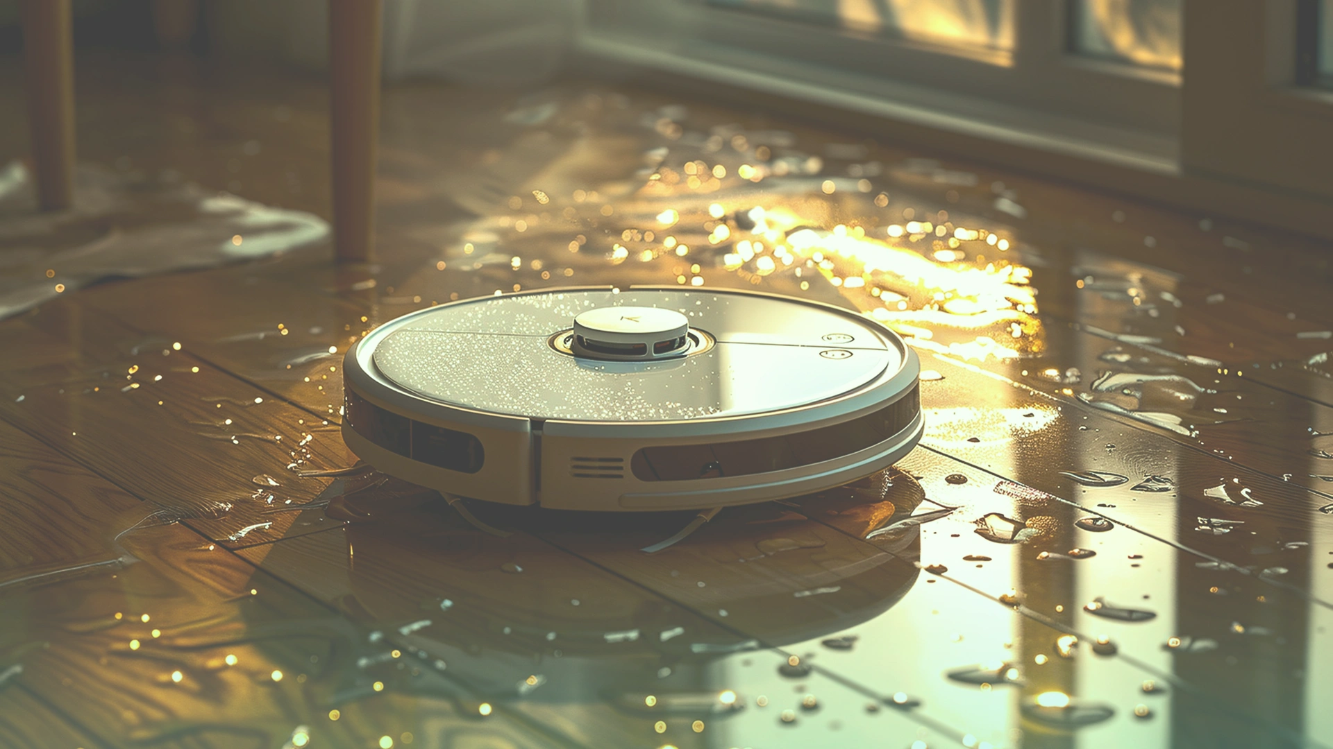Autonomous vacuum robot cleaning floor Image 