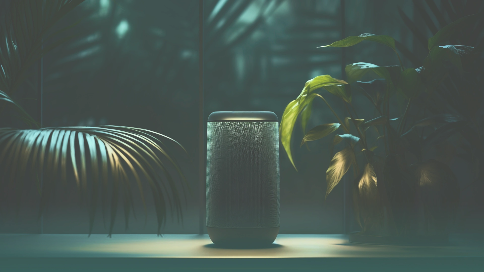 Air purifier detecting air quality in modern living room Image 