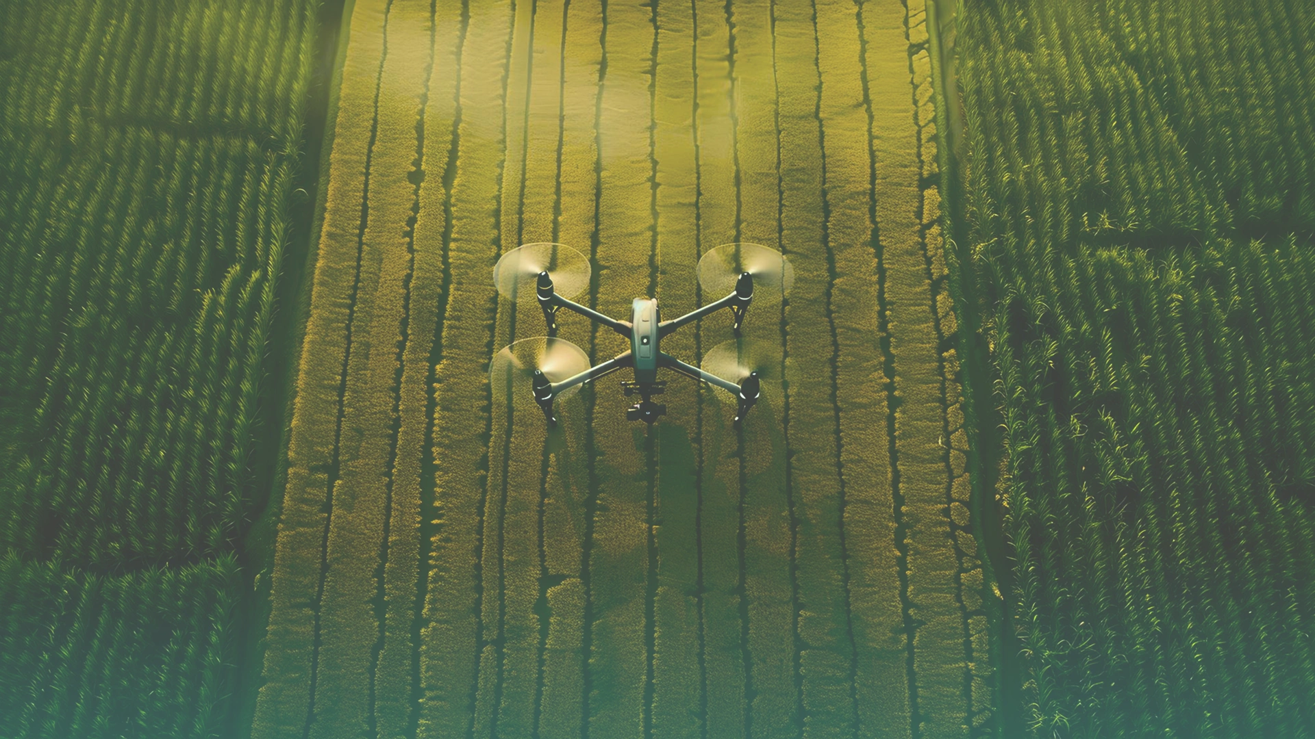 Aerial view of autonomous farming equipment Image  