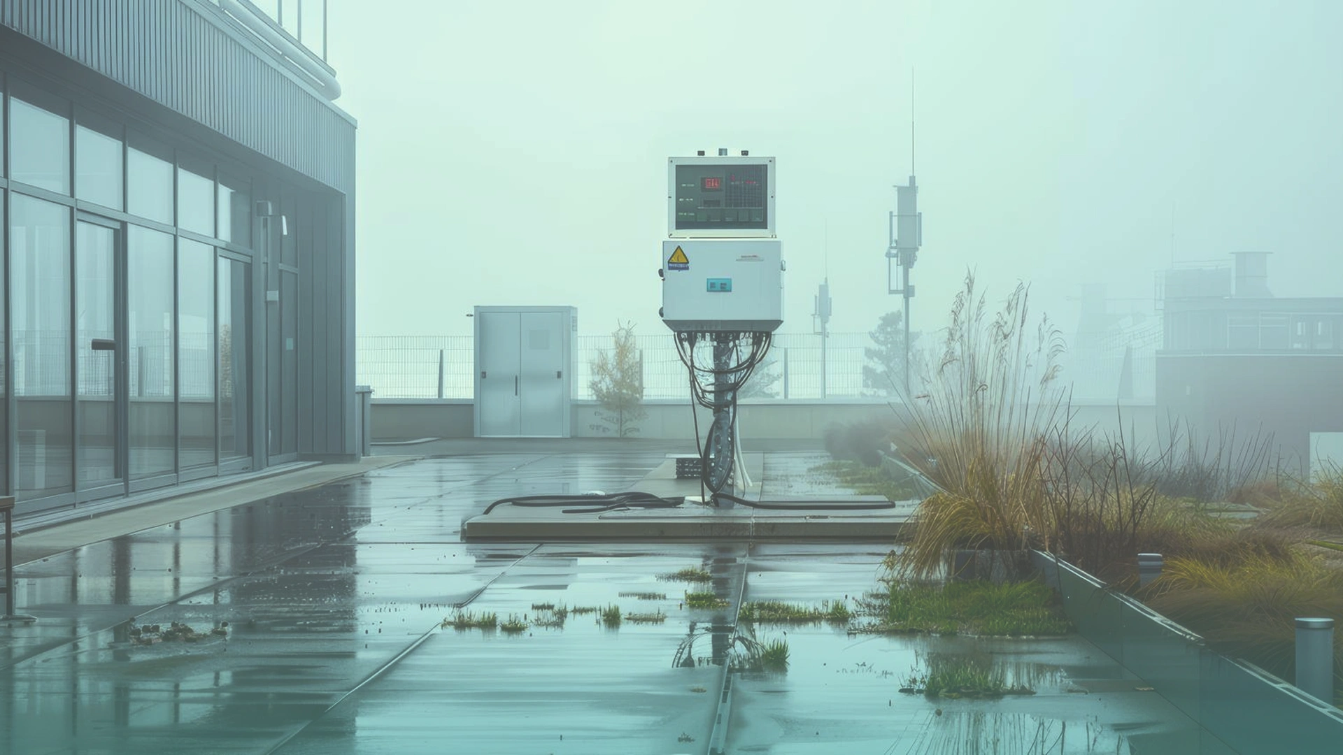 Air quality monitoring stations in cityscape Image 