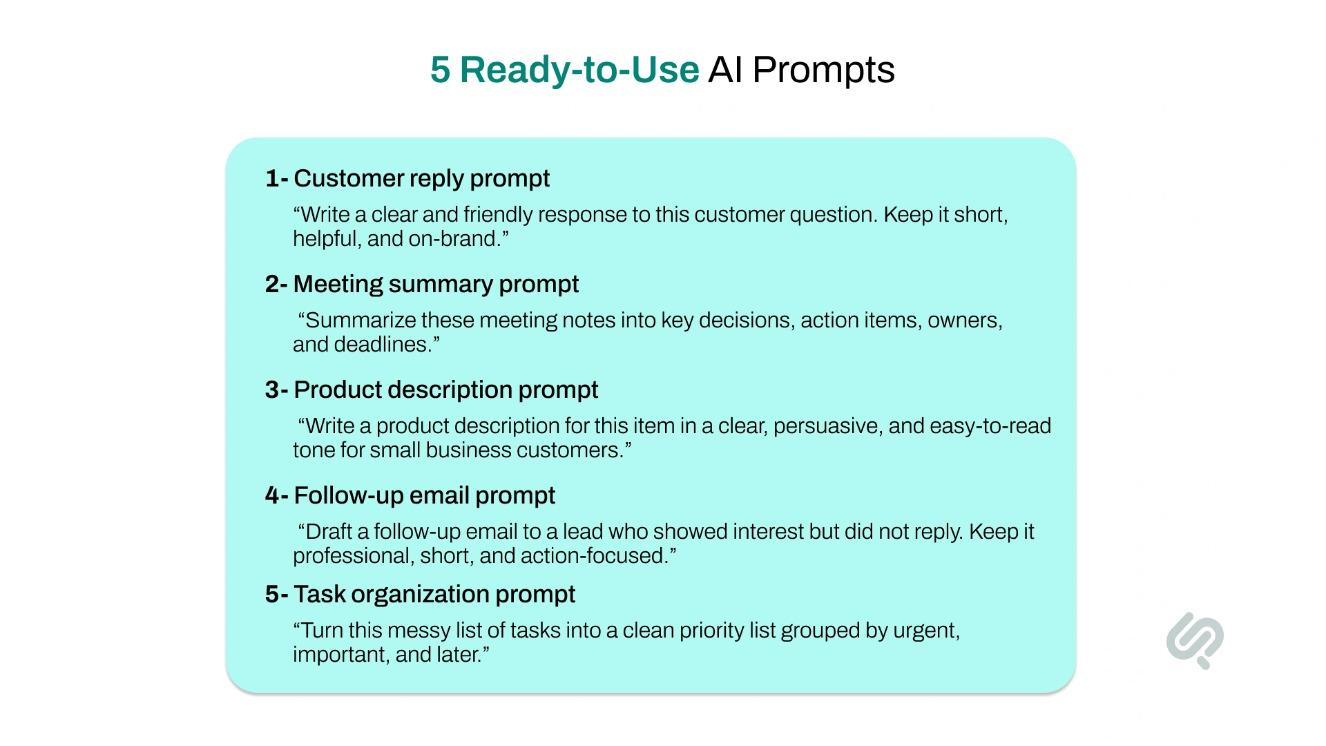 5 Ready-to-Use AI Prompts for Small Businesses infographic
