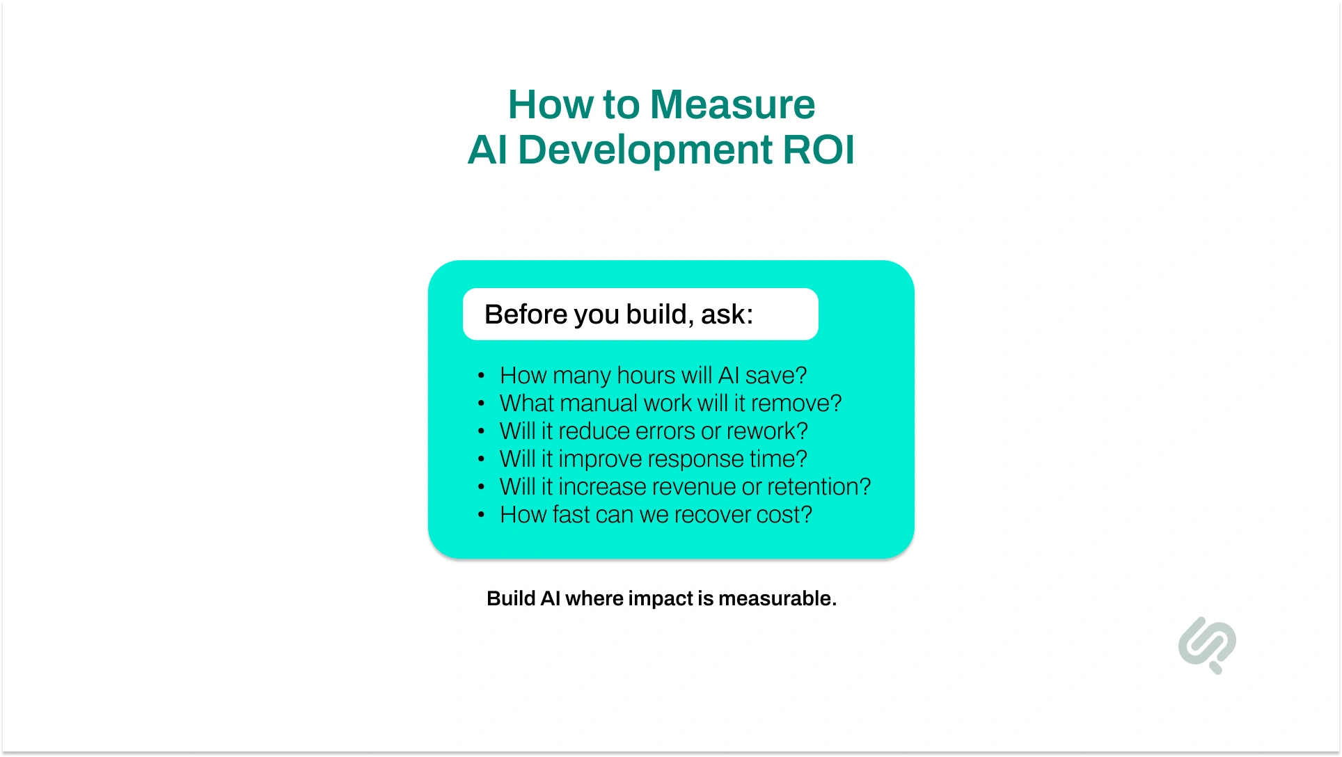 AI development ROI checklist showing key questions businesses should ask before building an AI solution