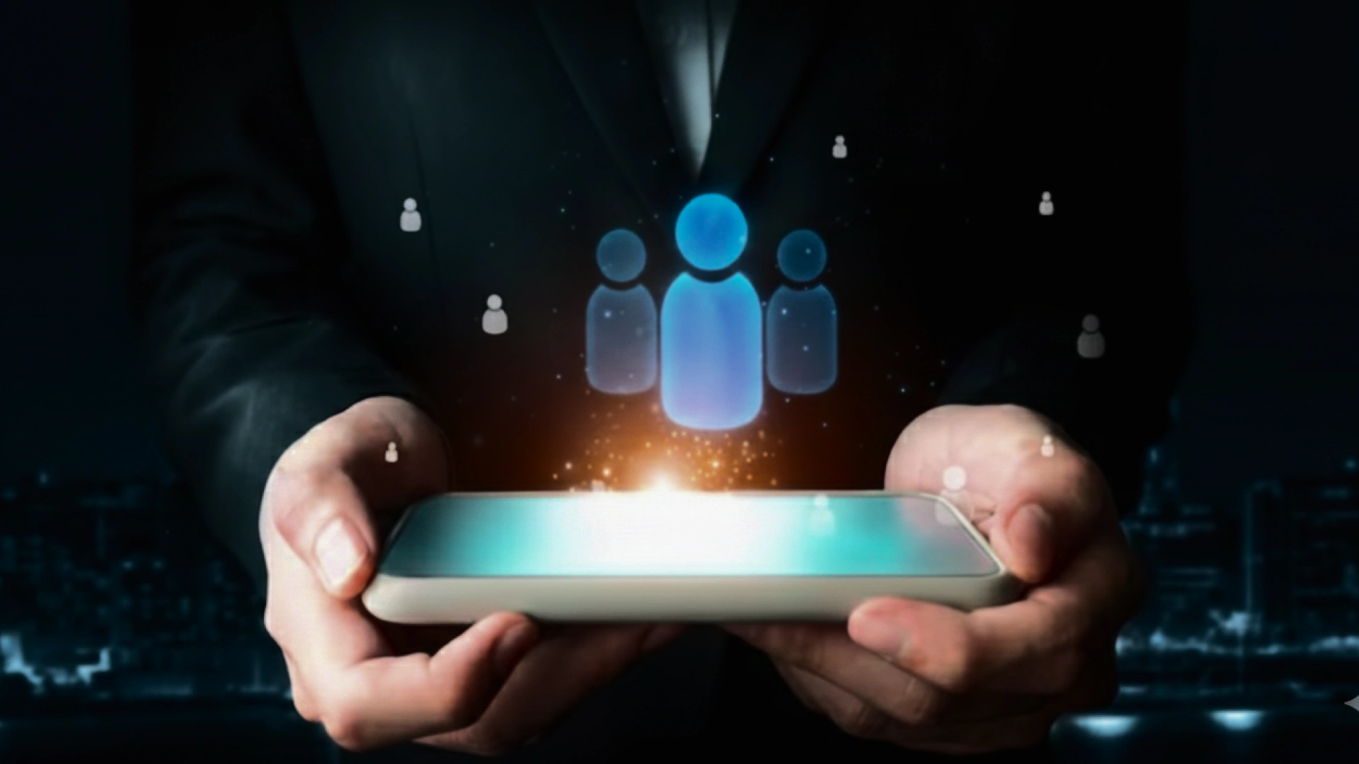 Digital platform illustrating successful product release and user deployment with connected customer icons.
