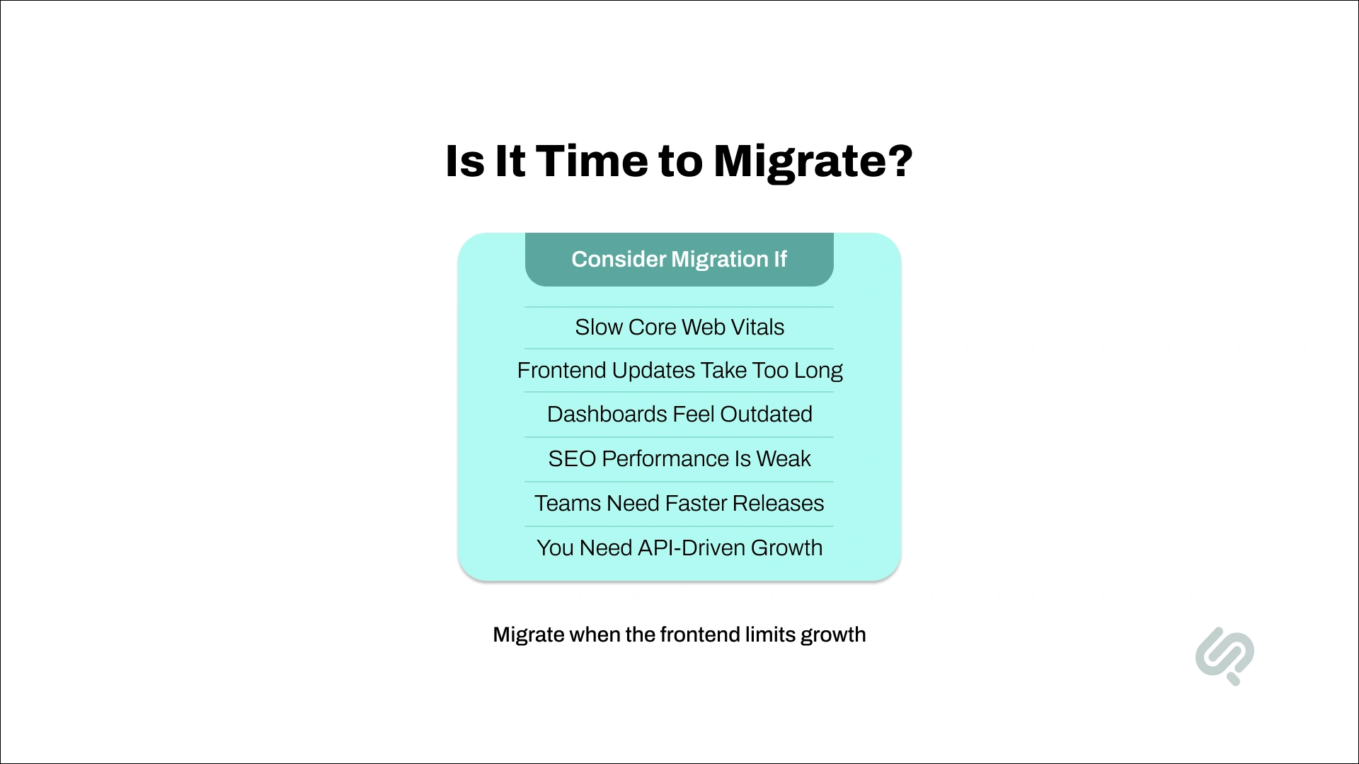 Signs a Rails app may need Next.js migration, including slow Core Web Vitals, weak SEO, outdated dashboards, slow frontend updates, and need for faster releases.