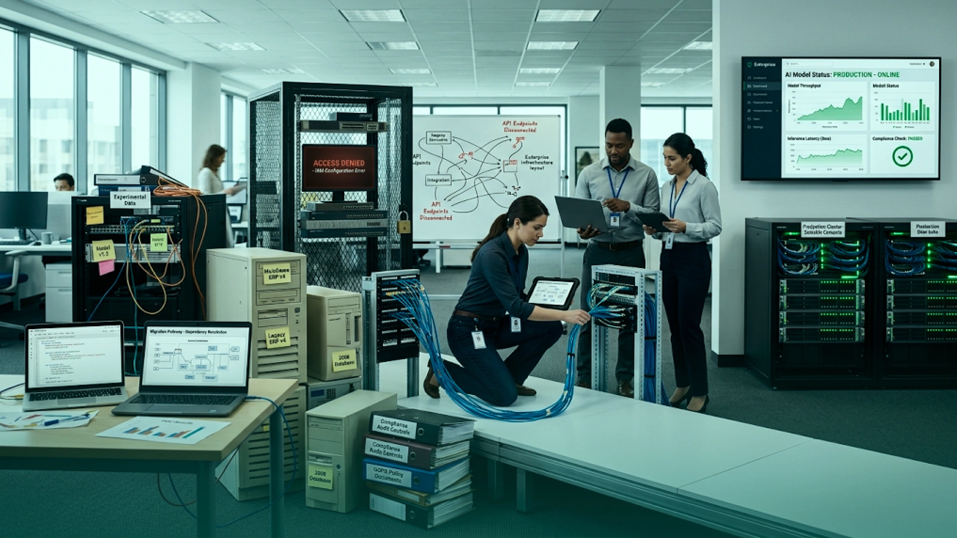 Forward deployed engineering team integrating AI with legacy enterprise systems, APIs, infrastructure, security controls, and production monitoring in a real-world deployment environment.