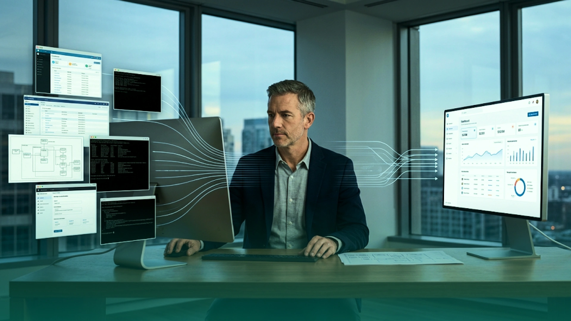 Forward deployed engineer working across multiple enterprise systems, integrations, code, and analytics dashboards to connect complex technical environments.