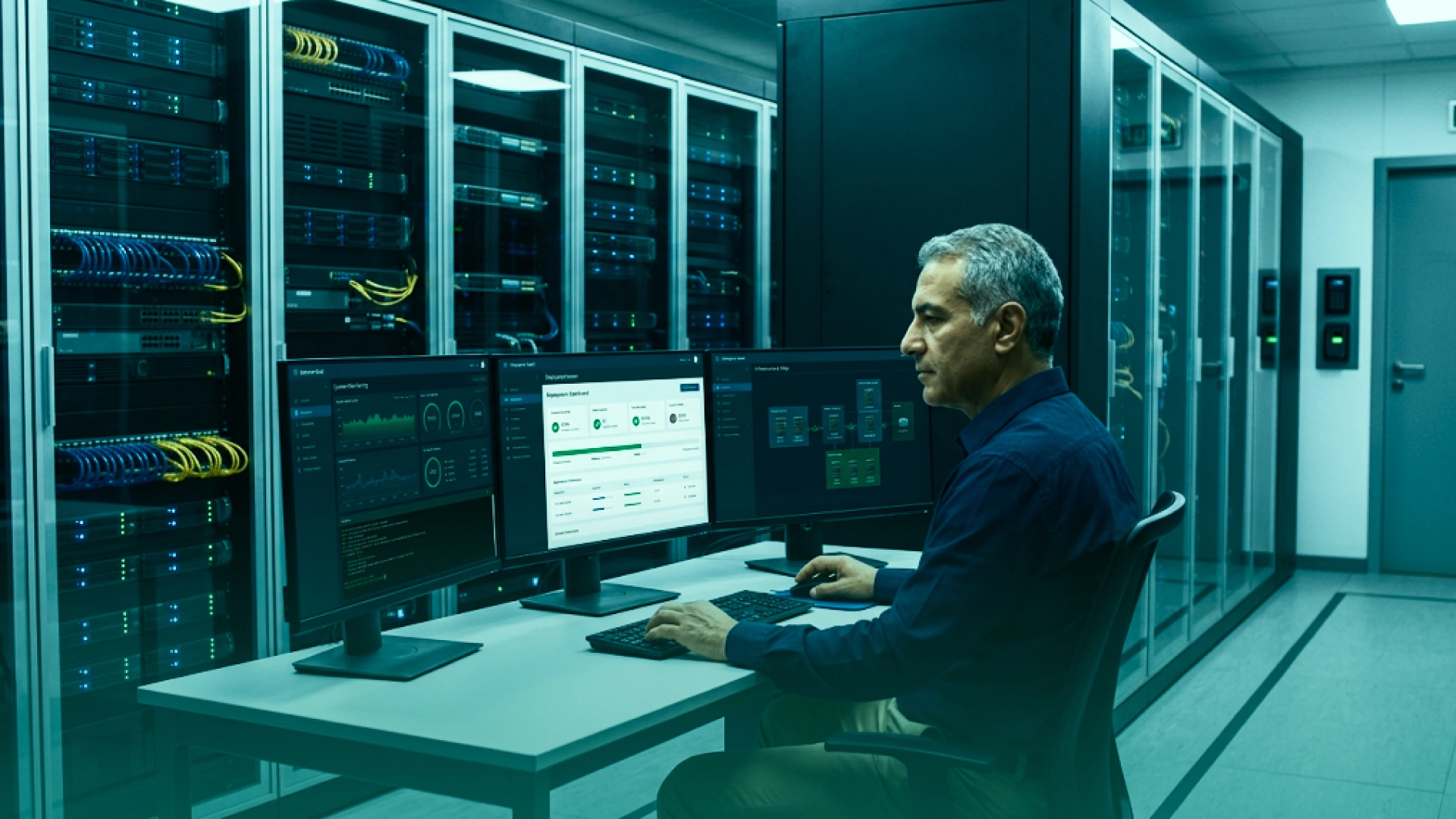 Forward deployed engineer managing a private enterprise deployment with on-premise servers, infrastructure monitoring, and system security controls.