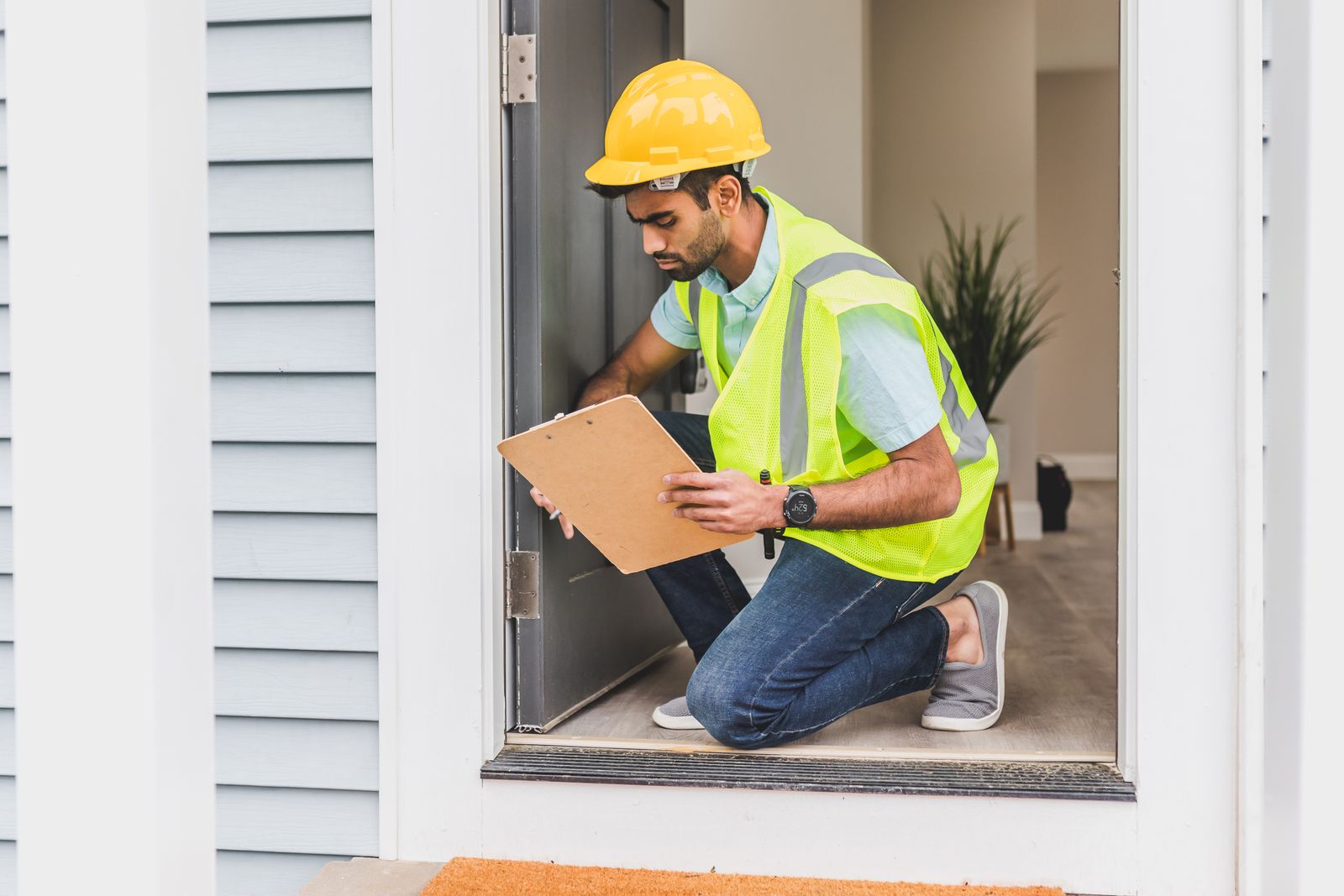 Professionnel inspectant l’intérieur d’une maison avant une vente