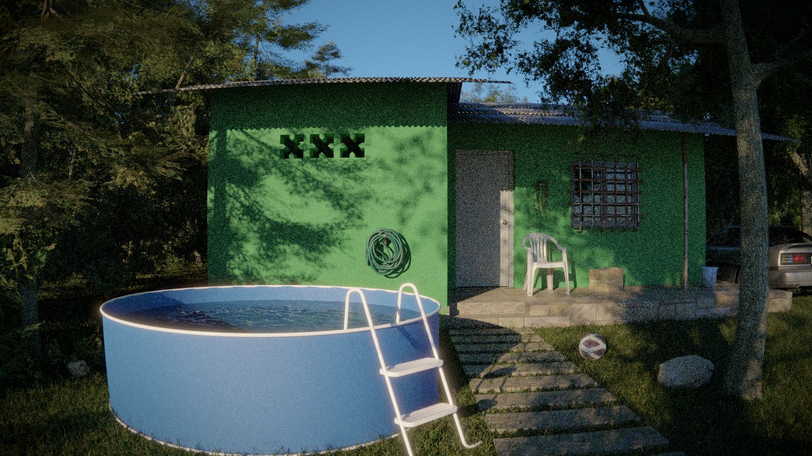 Piscine hors sol installée dans le jardin d’une maison