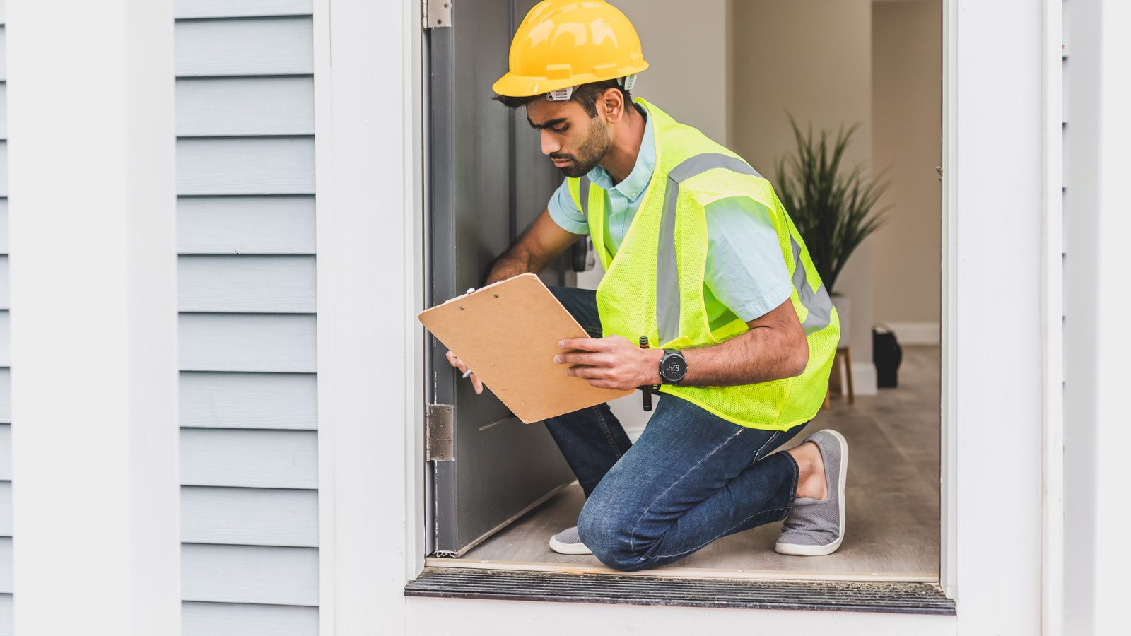 Professionnel réalisant une inspection technique dans une maison