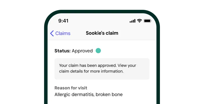 Fetch Pet Insurance app screen that shows you how the reimbursement for your claim was processed