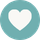 Teal circle with white heart shape and check mark inside.