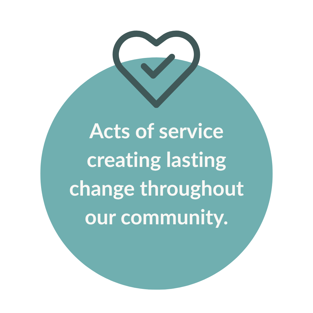 Illustration of a heart with a checkmark above a teal circle containing the text: 'Take your next step at your own pace, with confidence.'