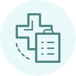 Icon of a clipboard with a shield bearing a medical cross symbol, representing a health or STI test.