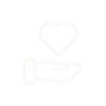 An outlined hand holding an outlined heart symbol above it on a transparent background.