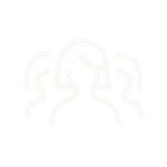 White icon of three women with arrows in a circle above them representing community or interaction.