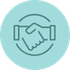 Two hands shaking inside a circular icon on a light teal background.