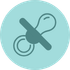 Icon of a baby bottle and a pacifier inside a blue circle.