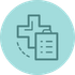 Green circle with medical cross and clipboard document icons in dark teal outline.