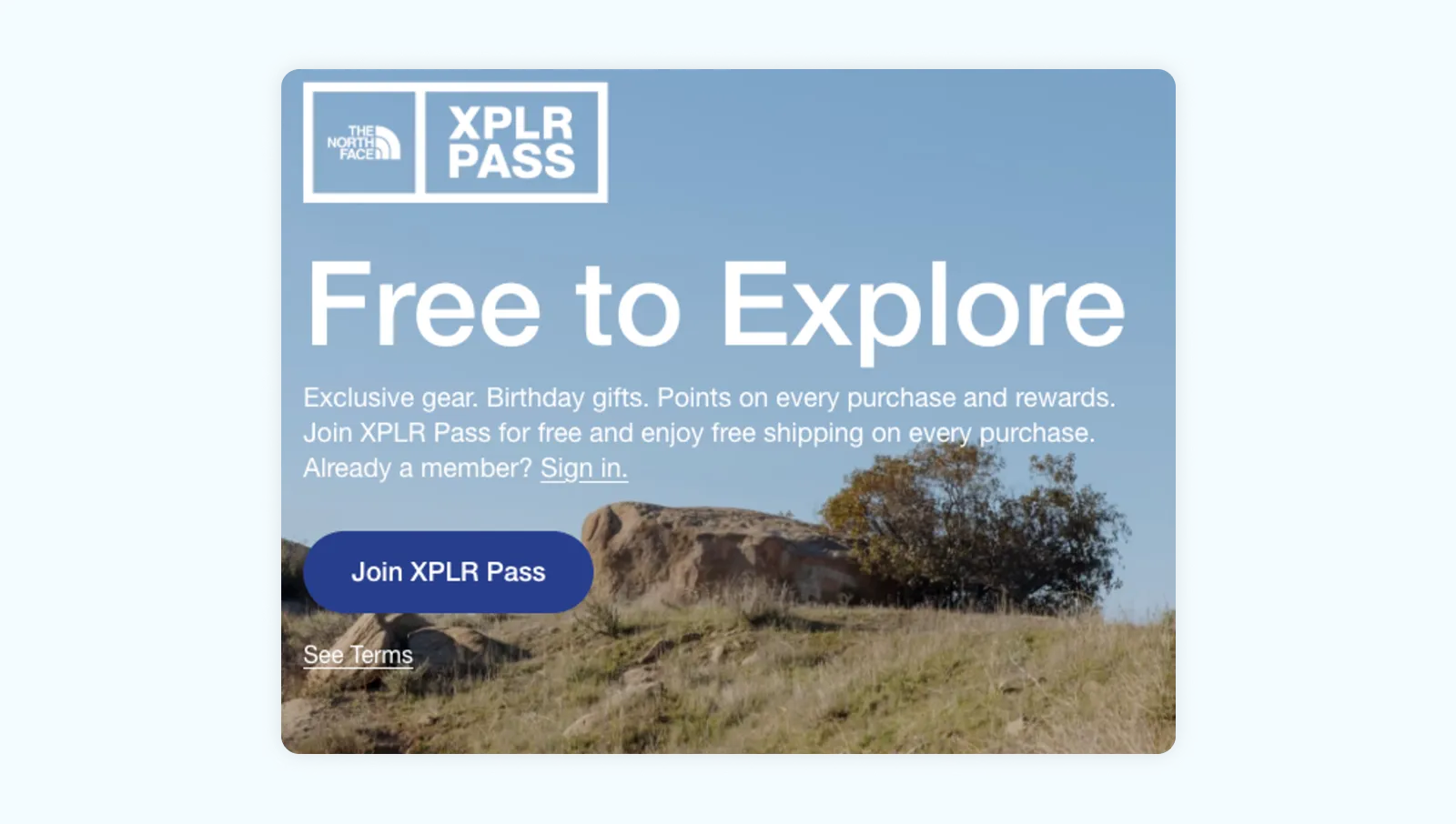 Screenshot of XPLR Pass with the tagline "Free to explore