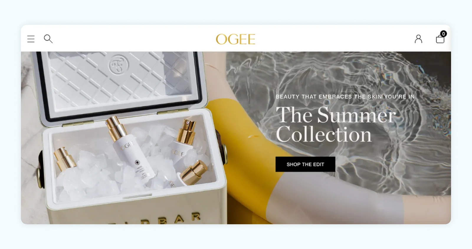 A screenshot of Ogee home page with the tagline "The Summer Collection." 