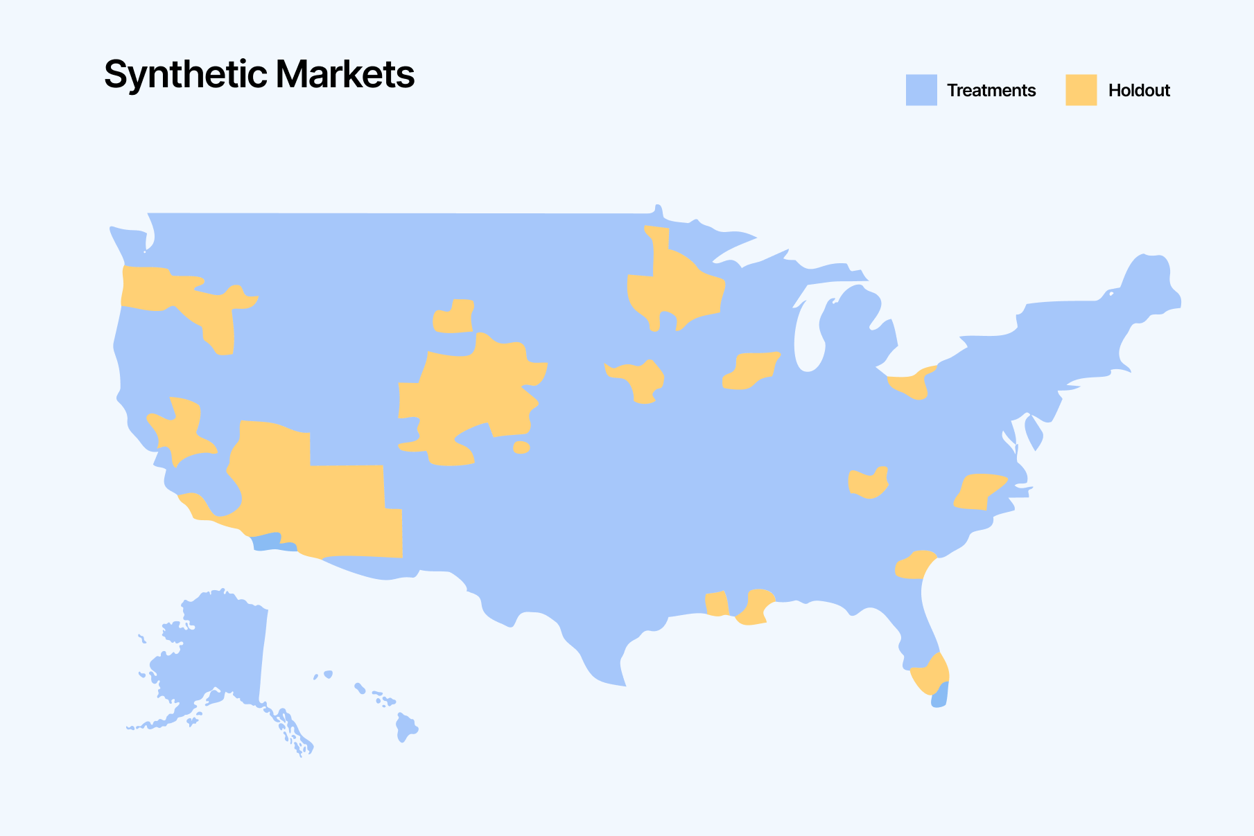 U.s. map showing Synthetic Markets as treatment vs holdout groups