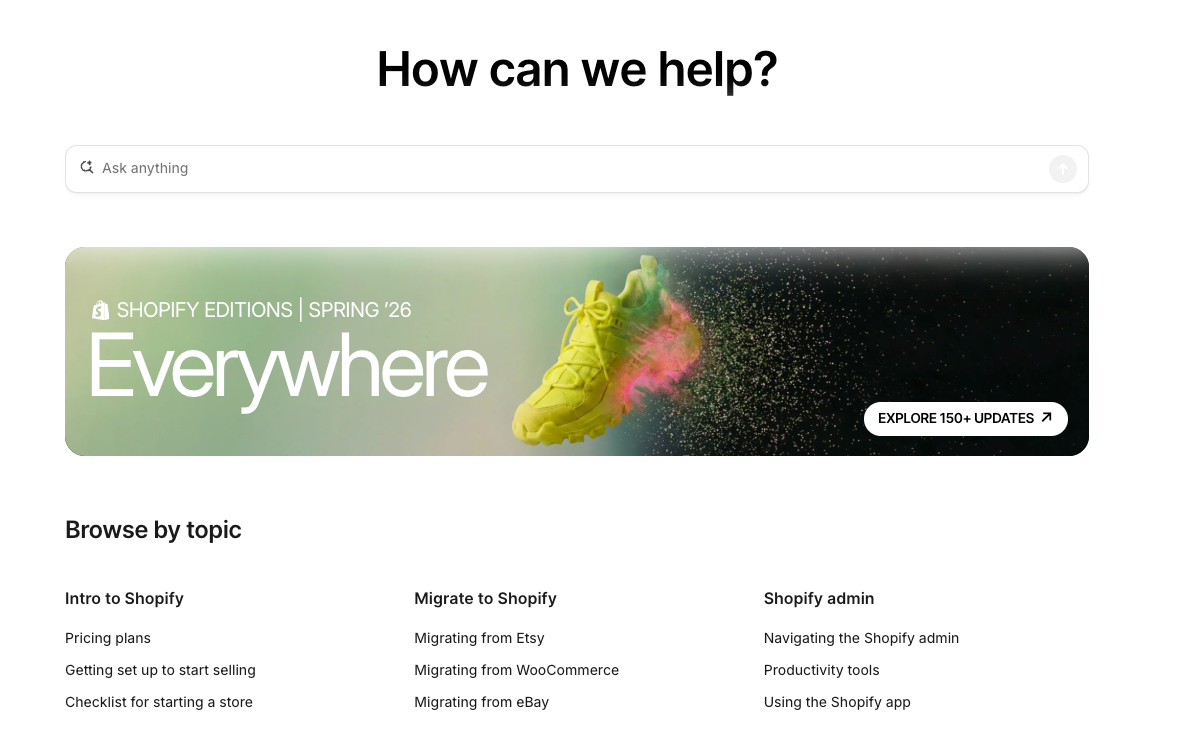Image showing Shopify's Help Center