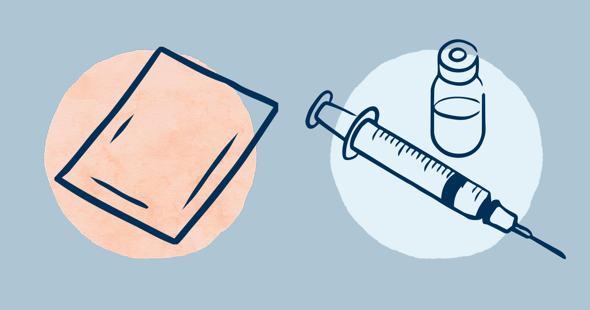 Illustration of a syringe and a Suboxone film 