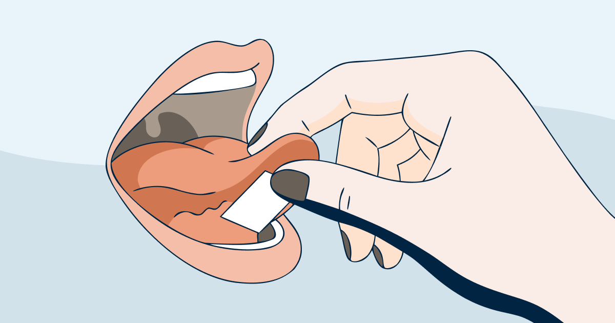 Illustration of a person placing a Suboxone film under their tongue.