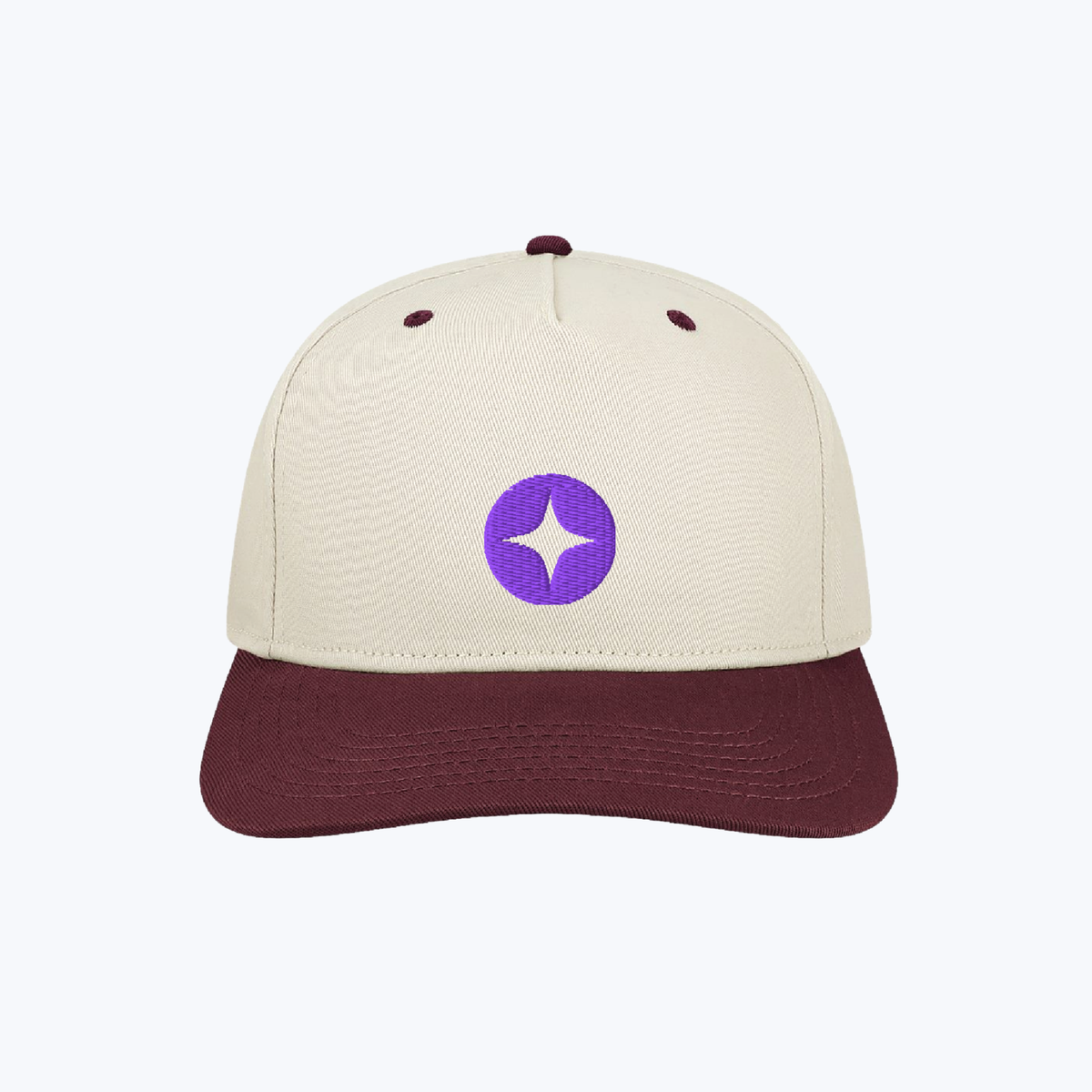 Cream and burgundy branded baseball cap