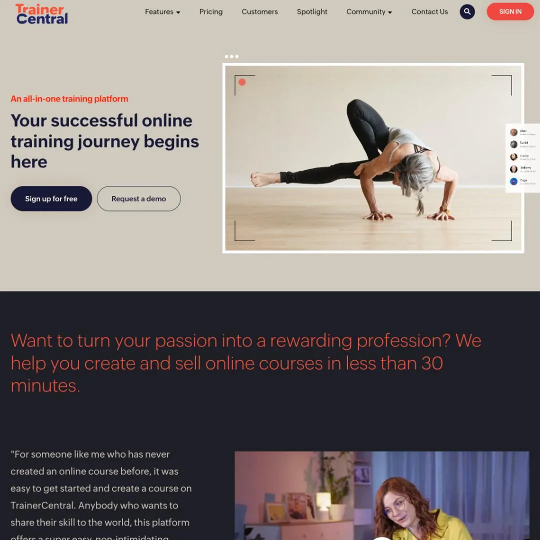 trainer central website course creation services