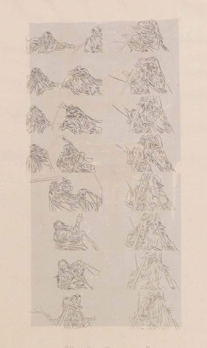Imaginary Homeland: kang ouw (二上), detail of traced duel scenes