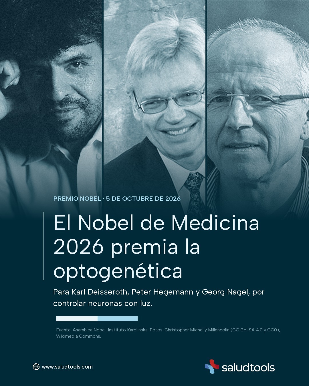 Karl Deisseroth, Peter Hegemann y Georg Nagel, ganadores del Premio Nobel de Medicina 2026 por la optogenética