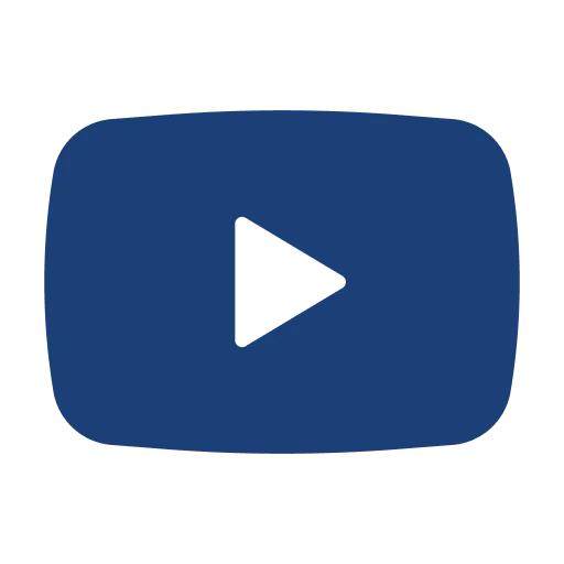 Dark blue YouTube play button icon with rounded rectangle background.