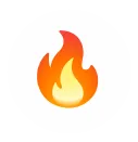 Icon of a stylized flame with orange and yellow gradient on white background.