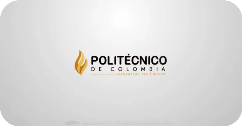 Logo of Politécnico de Colombia with a stylized orange flame and the tagline educación sin límites.
