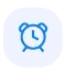 Blue alarm clock icon with two bells on top and small legs at the bottom.