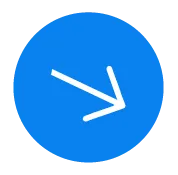White arrow pointing diagonally down and to the right inside a blue circular background.