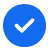 Blue circular icon with a white check mark inside.