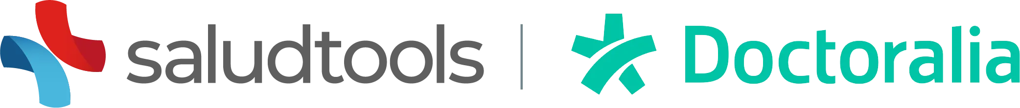 Saludtools and Doctoralia logos separated by a vertical gray line.