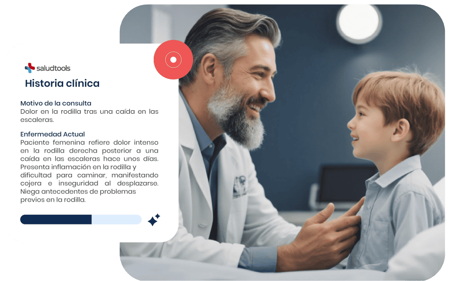 Inteligencia artificial en la consulta médica que transcribe automáticamente la atención del paciente y completa los campos de la historia clínica con solo la voz del médico.
