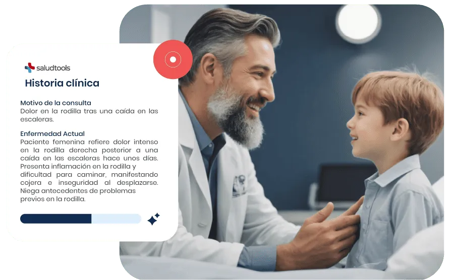 Inteligencia artificial en la consulta médica que transcribe automáticamente la atención del paciente y completa los campos de la historia clínica con solo la voz del médico.