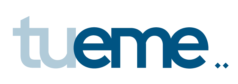 Tueme company logo in blue lowercase letters.