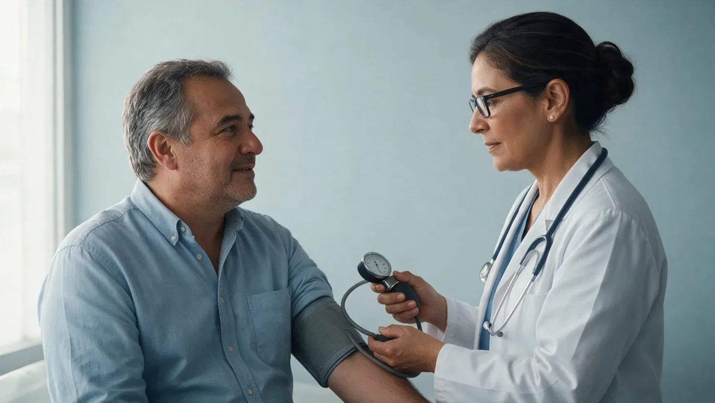 Médica tomando la presión a un paciente