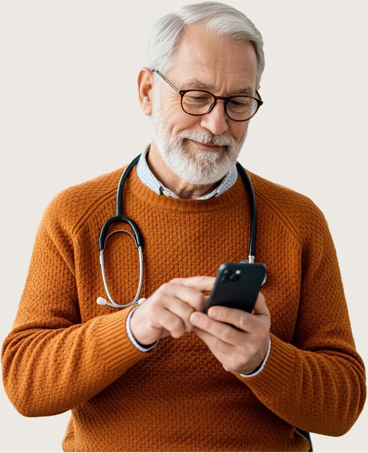 Médico usando su celular