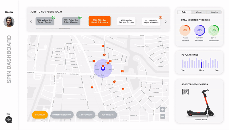 gif of kalen's workflow on a mid-fidelity dashboard prototype