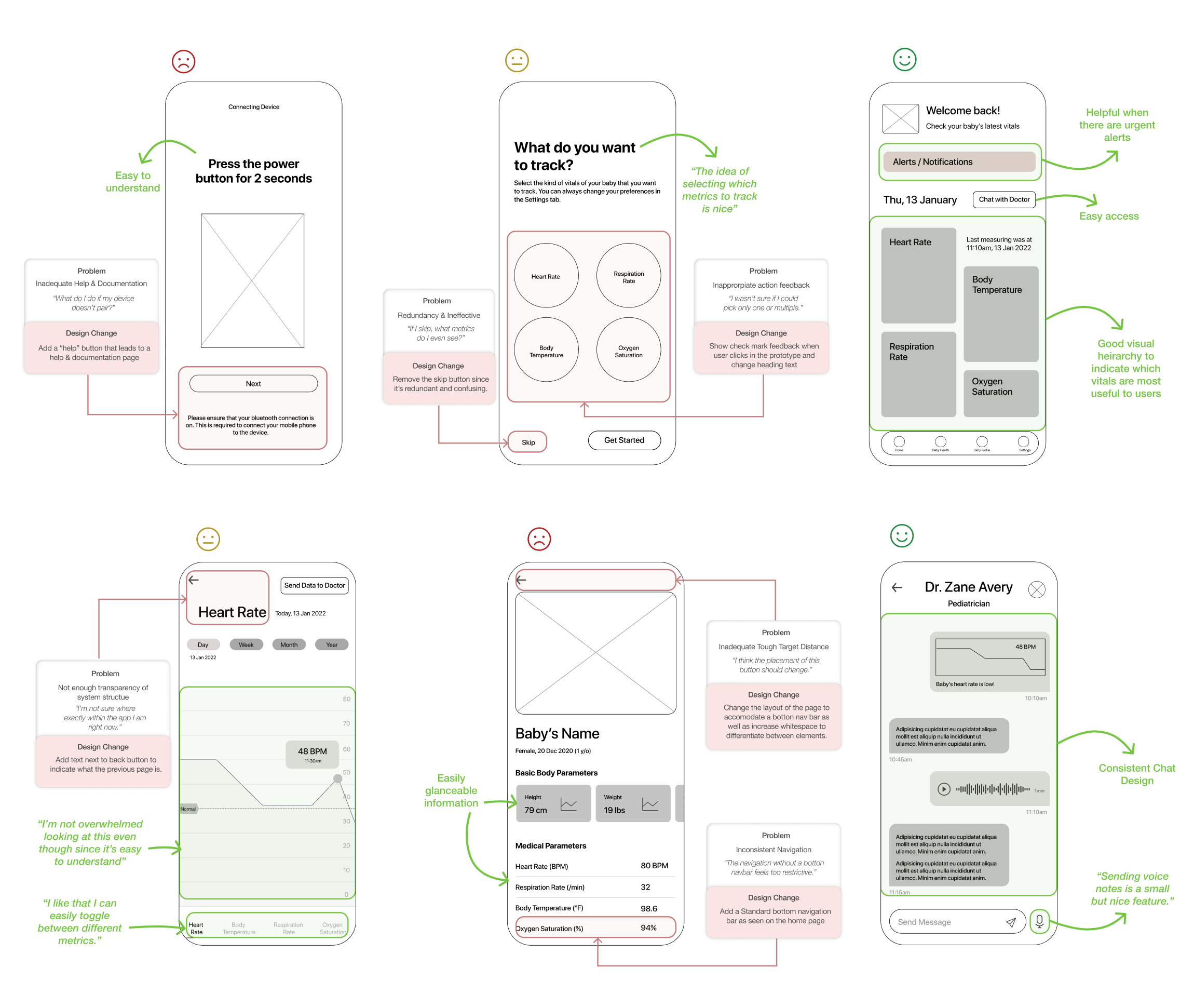 usability testing screens for babybeats mobile app