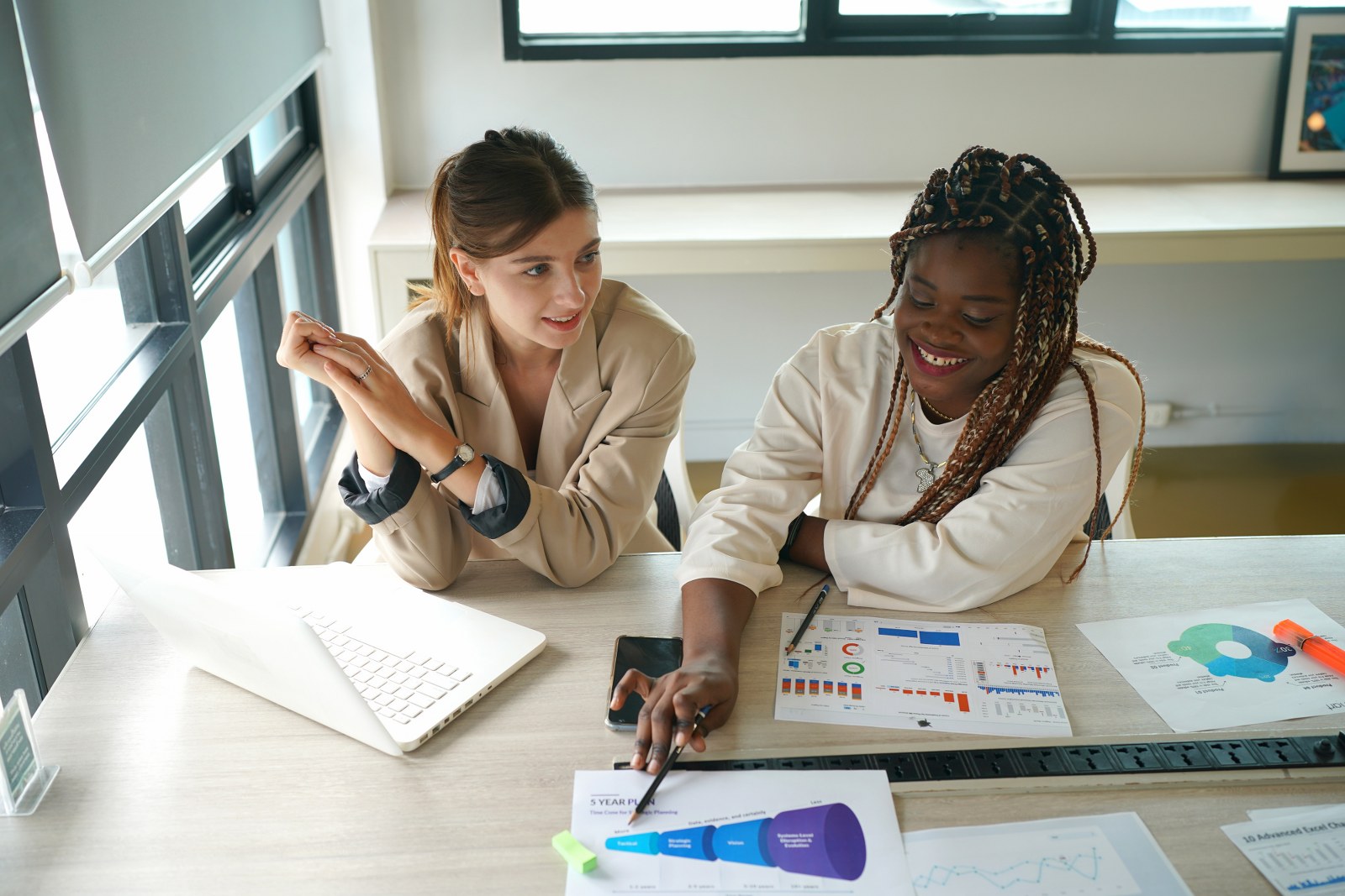 Two marketers working on a actionable stories as sales funnels.